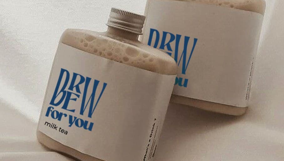 Two bottles of milk tea with Brew for You labels