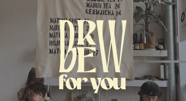 The Brew for You logo over a café with a hand-painted menu banner