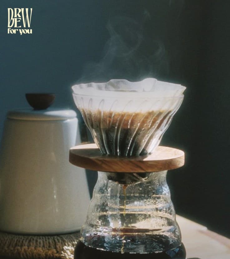 Social post: a steaming pour-over coffee