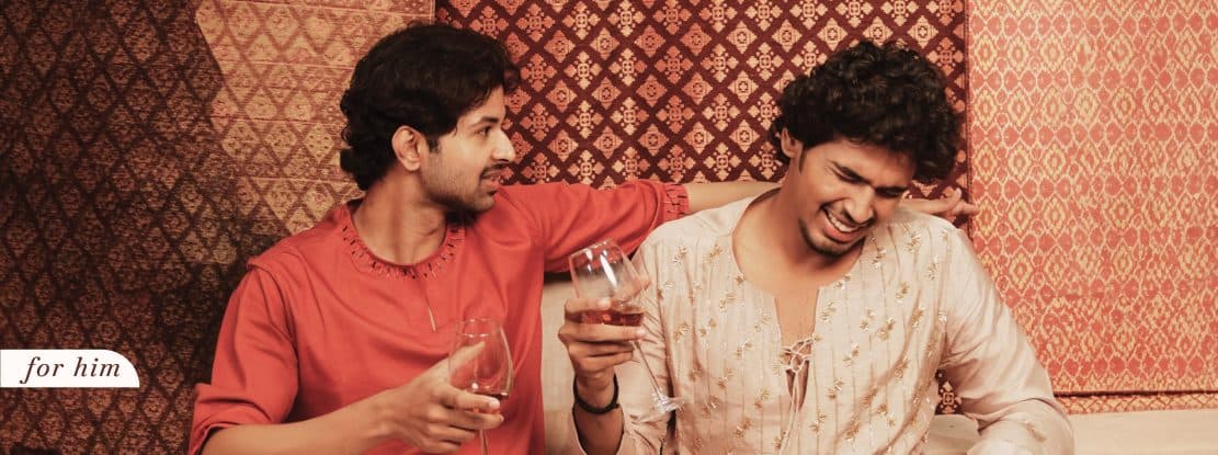 Web banner “for him”: two young men laughing